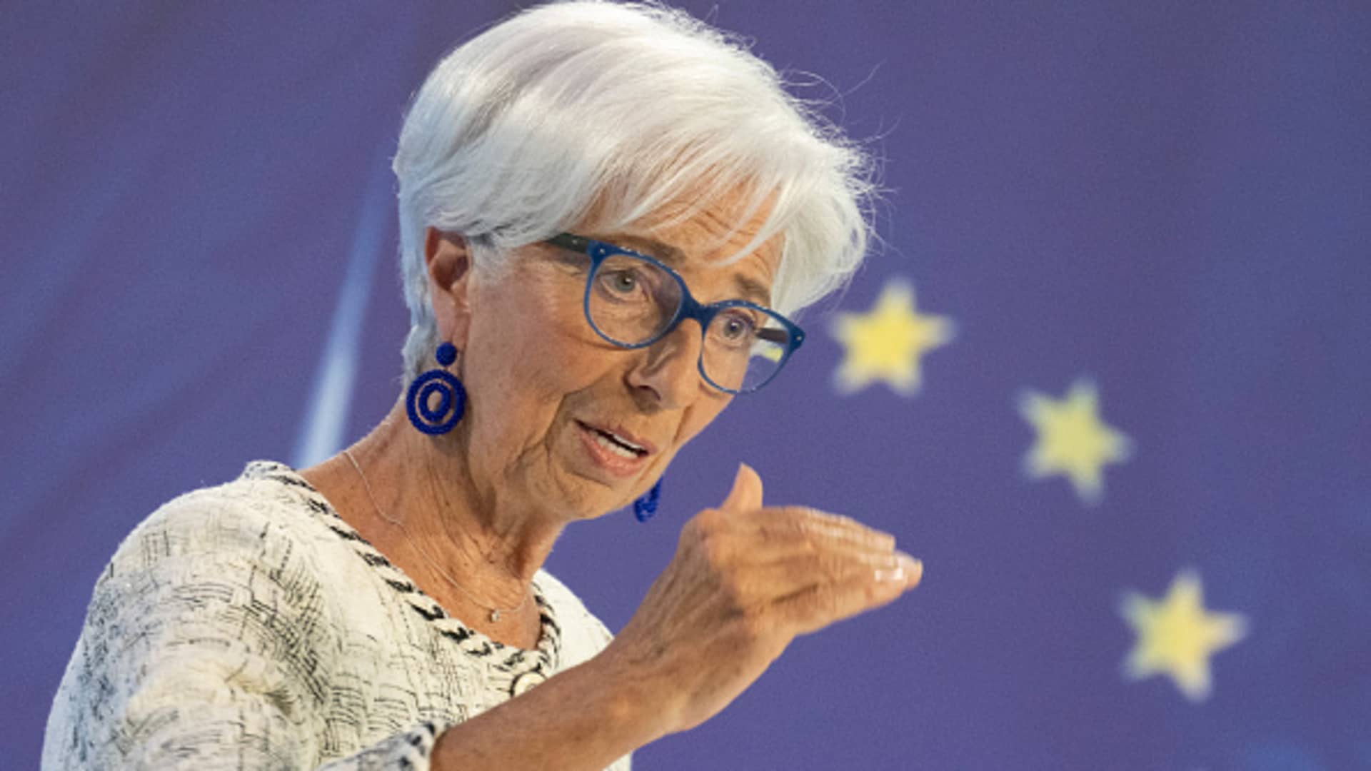 ECB President Christine Lagarde speaks after rate decision